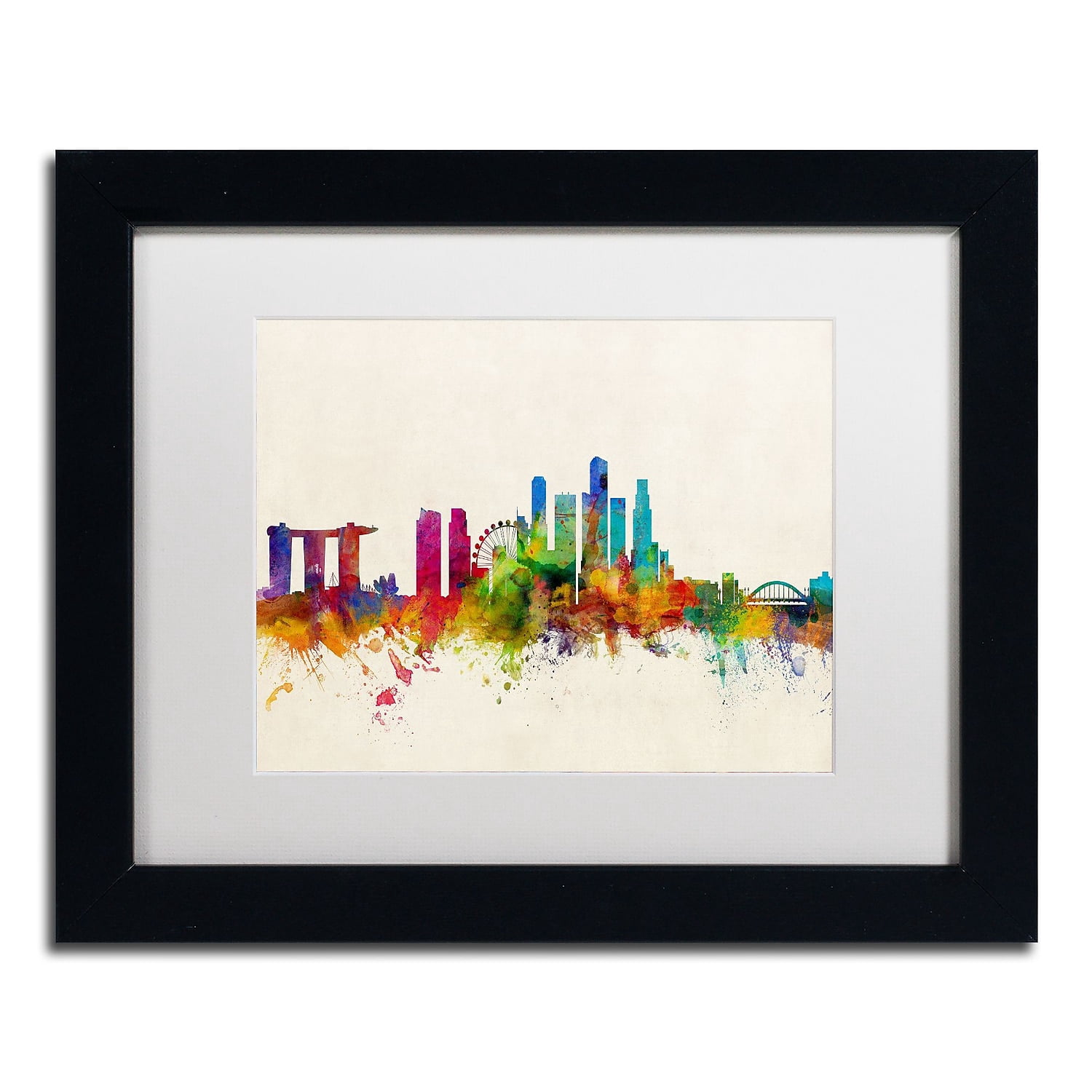 Trademark Fine Art 'Singapore Skyline' Canvas Art by Michael Tompsett, White Matte, Black Frame