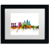 Trademark Fine Art "Singapore Skyline II" Canvas Art by Michael Tompsett White Matte, Black Frame