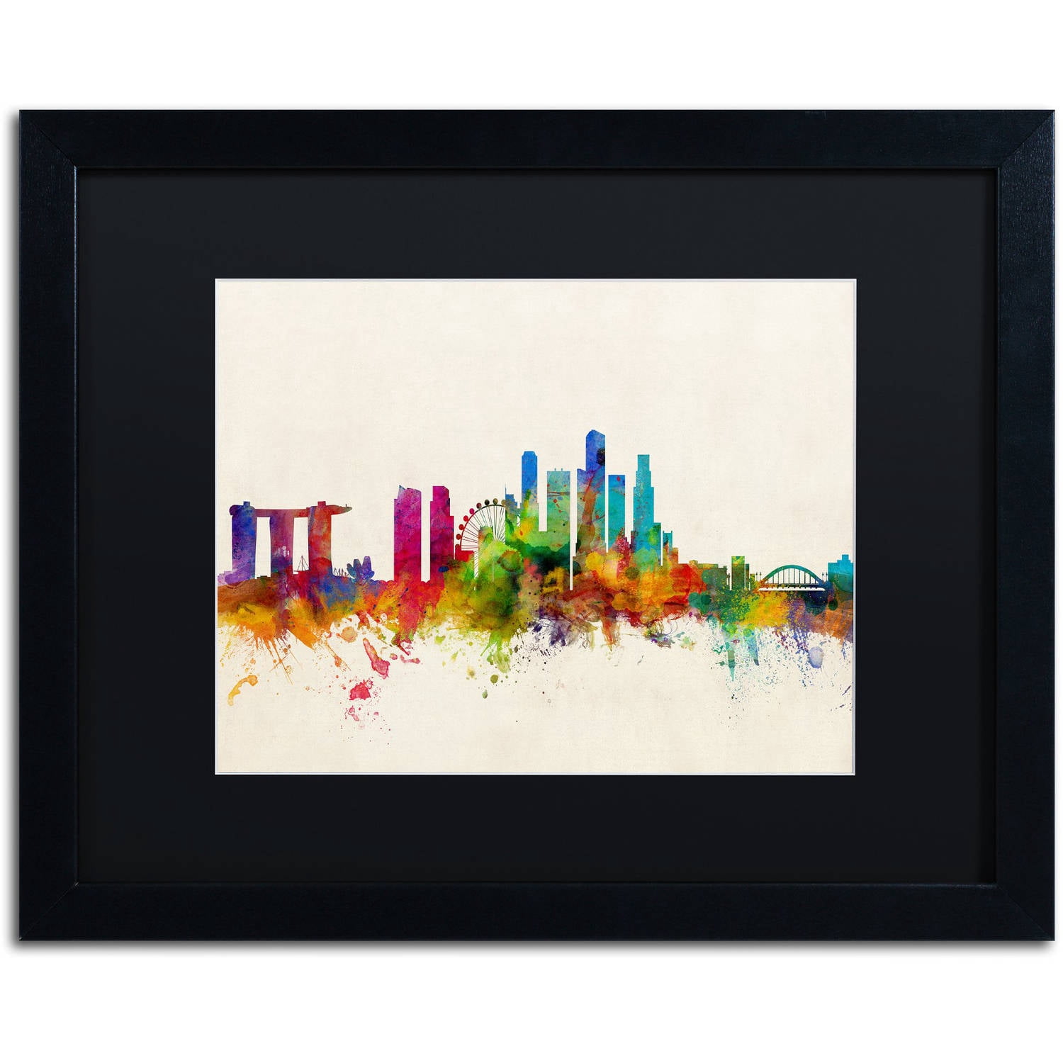 Trademark Fine Art ''Singapore Skyline'' by Michael Tompsett 16" x 20" Black Matted Black Frame (MT0606-B1620BMF)