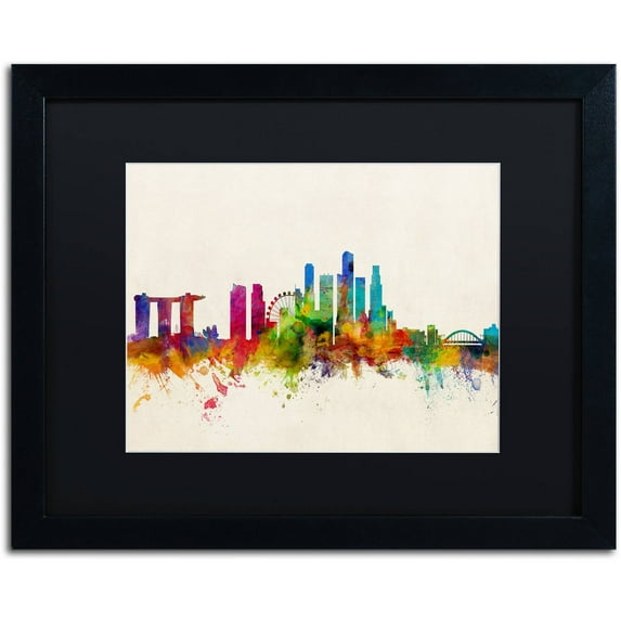 Trademark Fine Art ''Singapore Skyline'' by Michael Tompsett 16" x 20" Black Matted Black Frame (MT0606-B1620BMF)