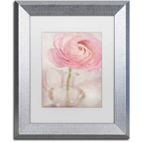 Trademark Fine Art 'Single Rose Pink Flower' Canvas Art by Cora Niele, White Matte, Silver Frame