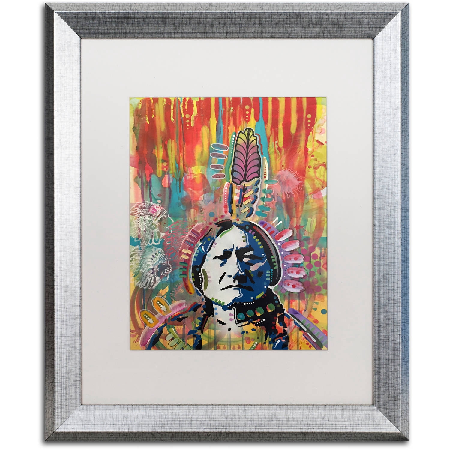 Trademark Fine Art "Sitting Bull 1" Canvas Art by Dean Russo, White Matte, Silver Frame