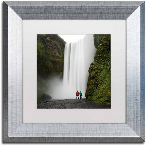 Trademark Fine Art 'Skogafoss for Two' Canvas Art by Philippe Sainte-Laudy, White Matte, Silver Frame