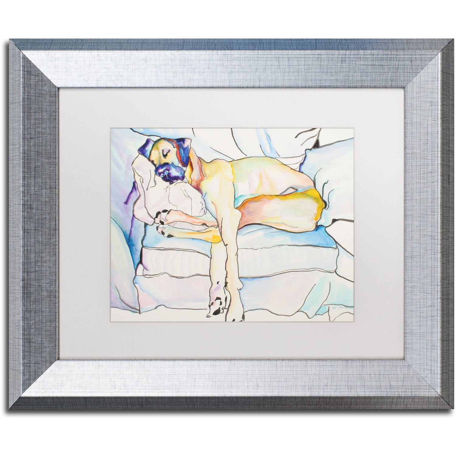 Sleeping Beauty Dog Canvas Art with Silver Frame, 16x20-Inch