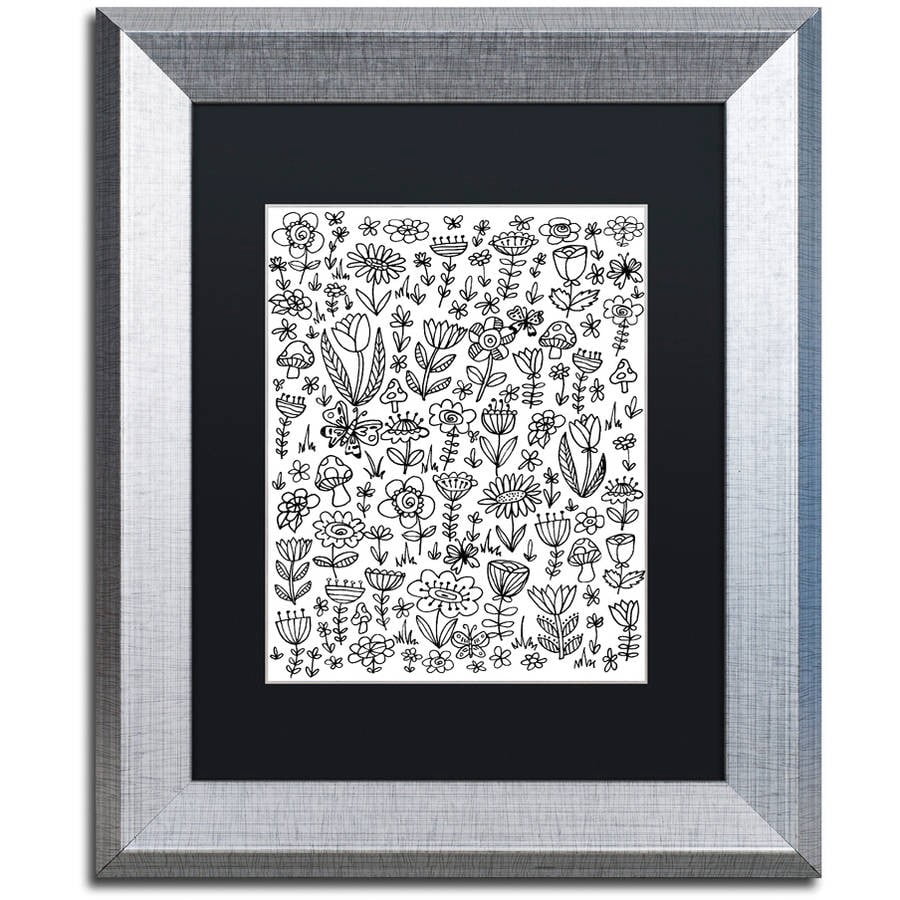 Trademark Fine Art "Small Flowers" Canvas Art by Elizabeth Caldwell, Black Matte, Silver Frame