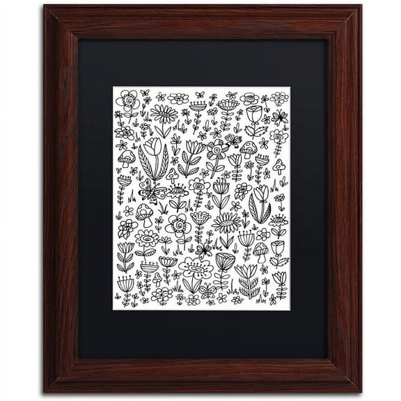 Trademark Fine Art "Small Flowers" Canvas Art by Elizabeth Caldwell, Black Matte, Wood Frame