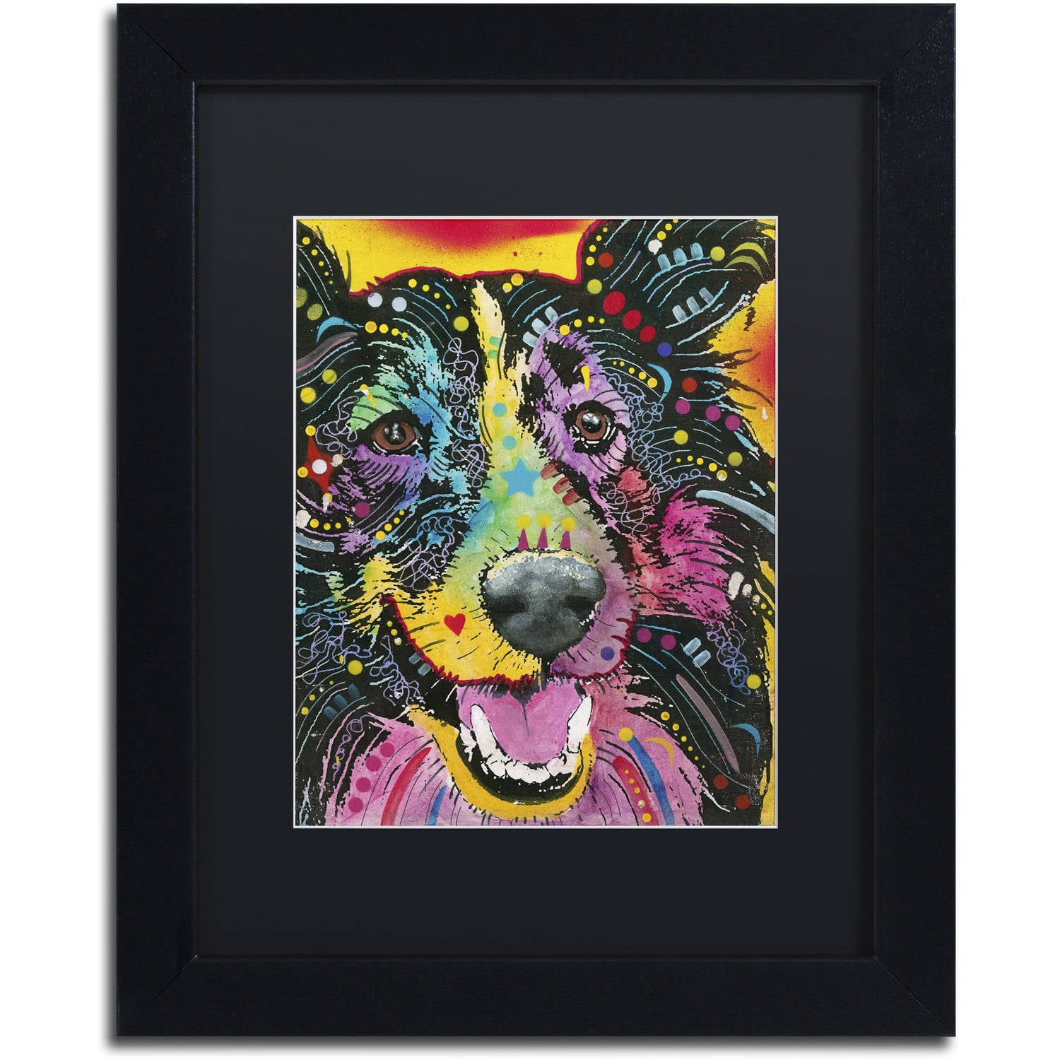 Trademark Fine Art "Smiling Collie" Canvas Art by Dean Russo, Black Matte, Black Frame