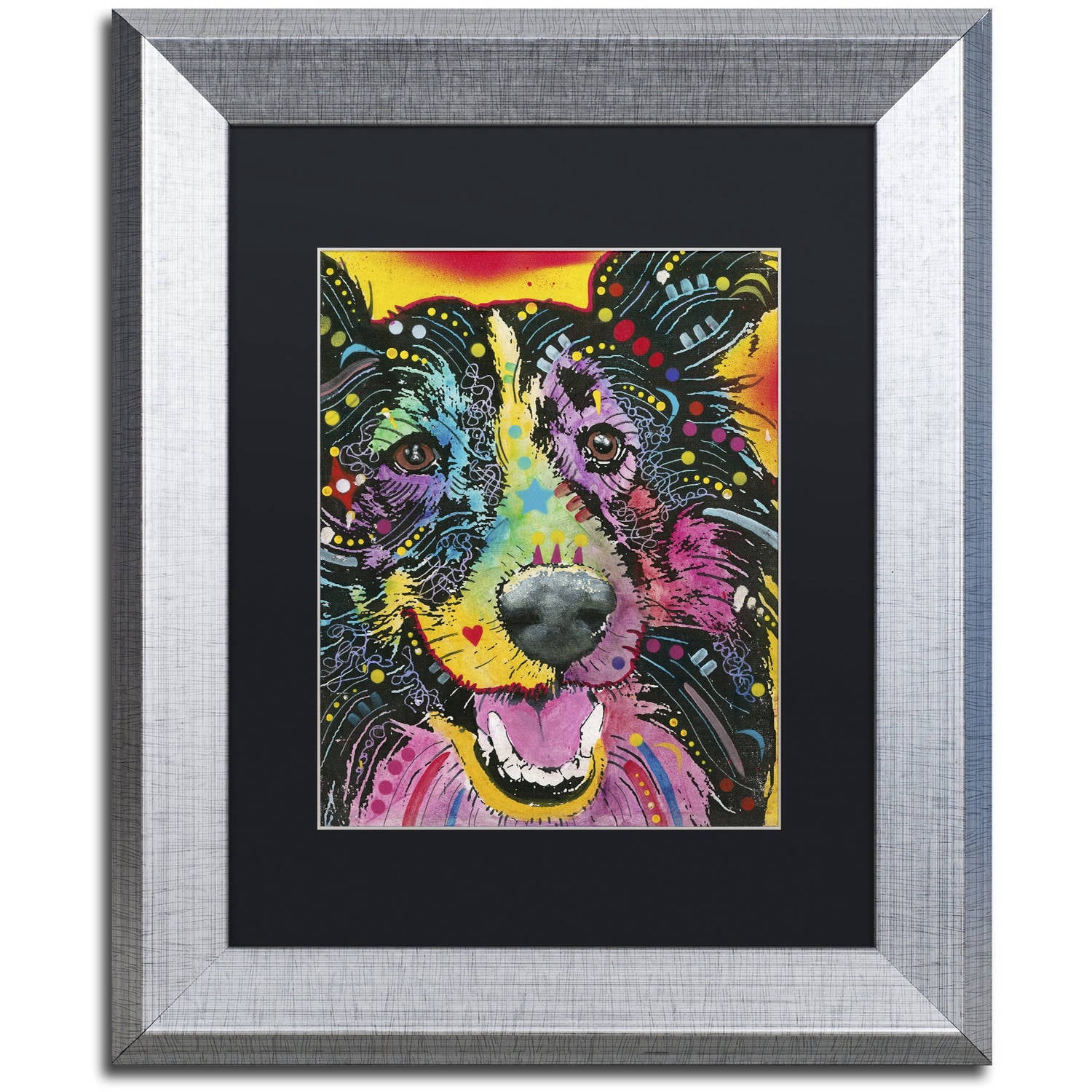 Trademark Fine Art "Smiling Collie" Canvas Art by Dean Russo, Black Matte, Silver Frame