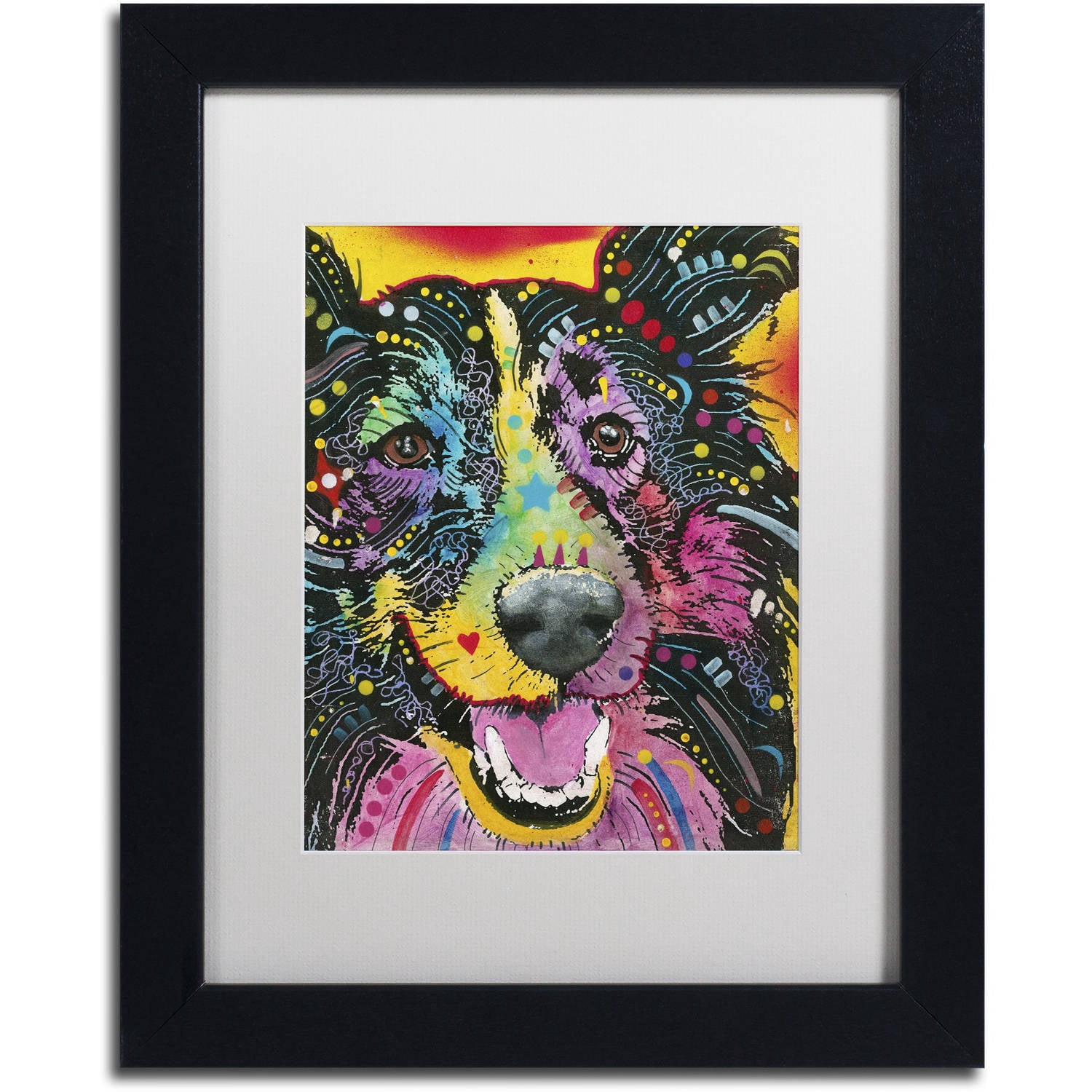 Trademark Fine Art "Smiling Collie" Canvas Art by Dean Russo, White Matte, Black Frame