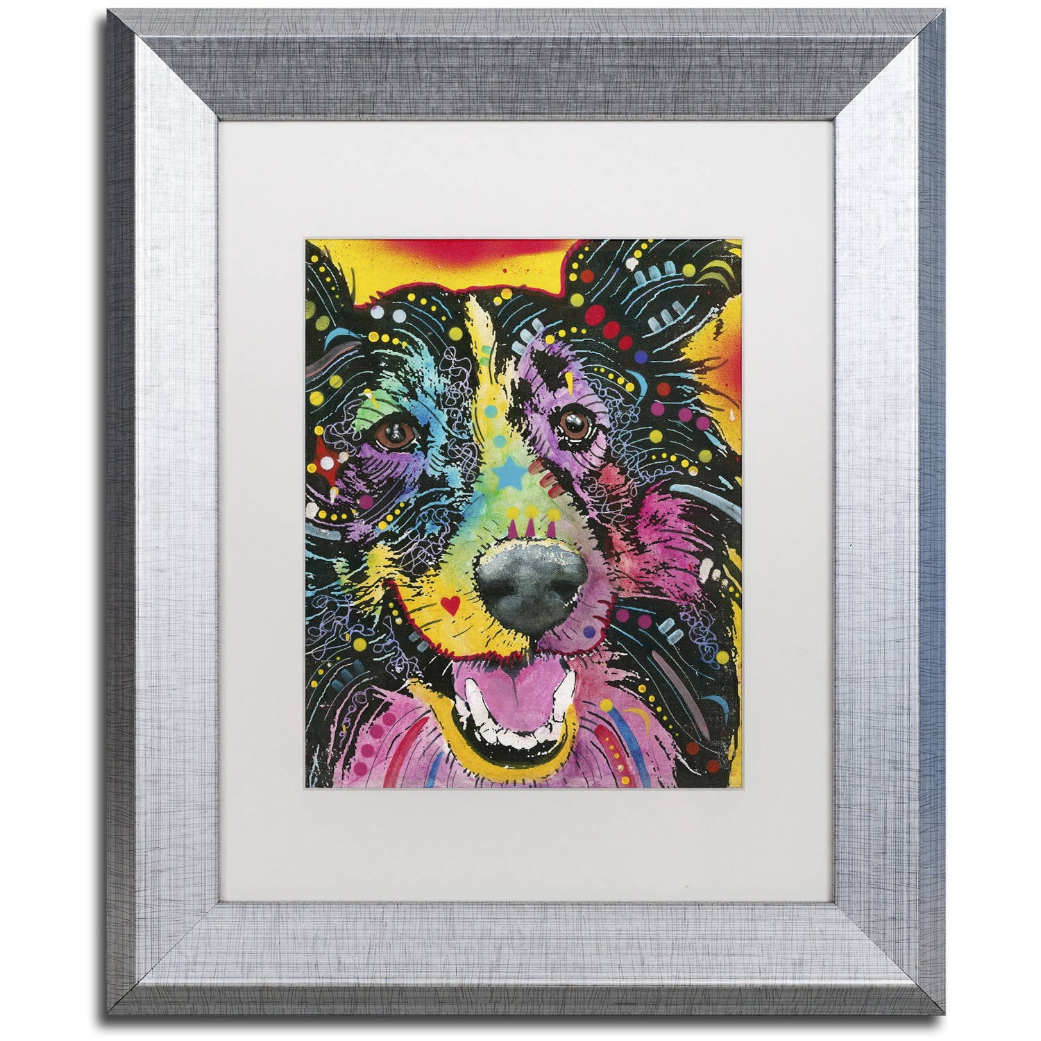 Trademark Fine Art "Smiling Collie" Canvas Art by Dean Russo, White Matte, Silver Frame