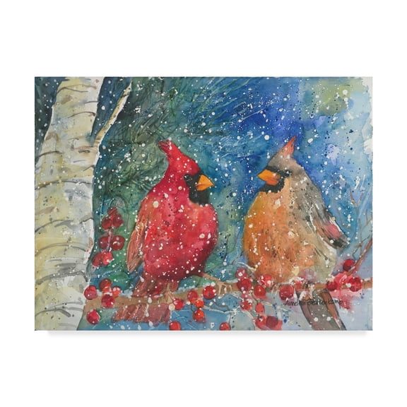 Trademark Fine Art 'Snow Cardinals' Canvas Art by Annelein Beukenkamp