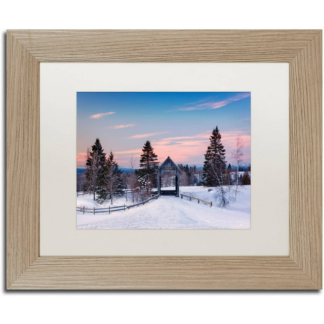 Trademark Fine Art "Snow at the Bridge" Canvas Art by Michael Blanchette Photography White Matte, Birch Frame