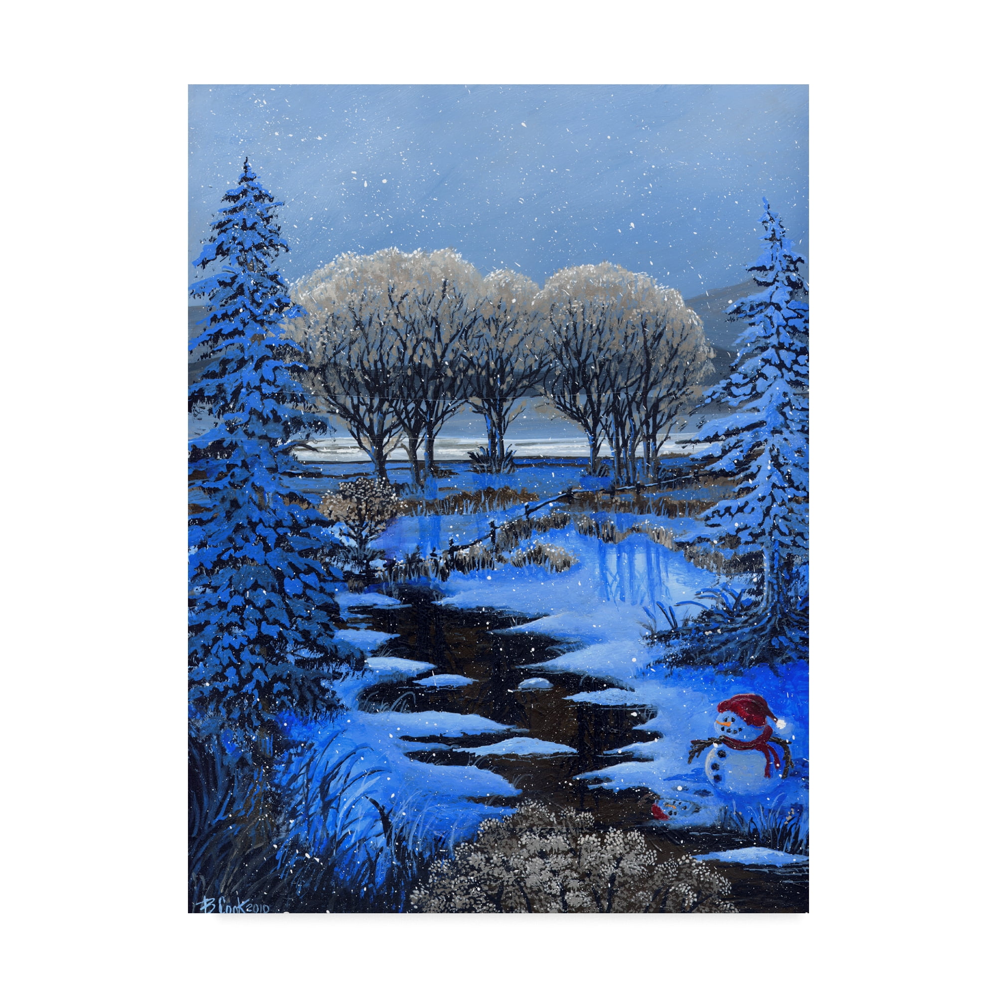 Trademark Fine Art 'Snowman In Winter' Canvas Art by Bonnie B Cook