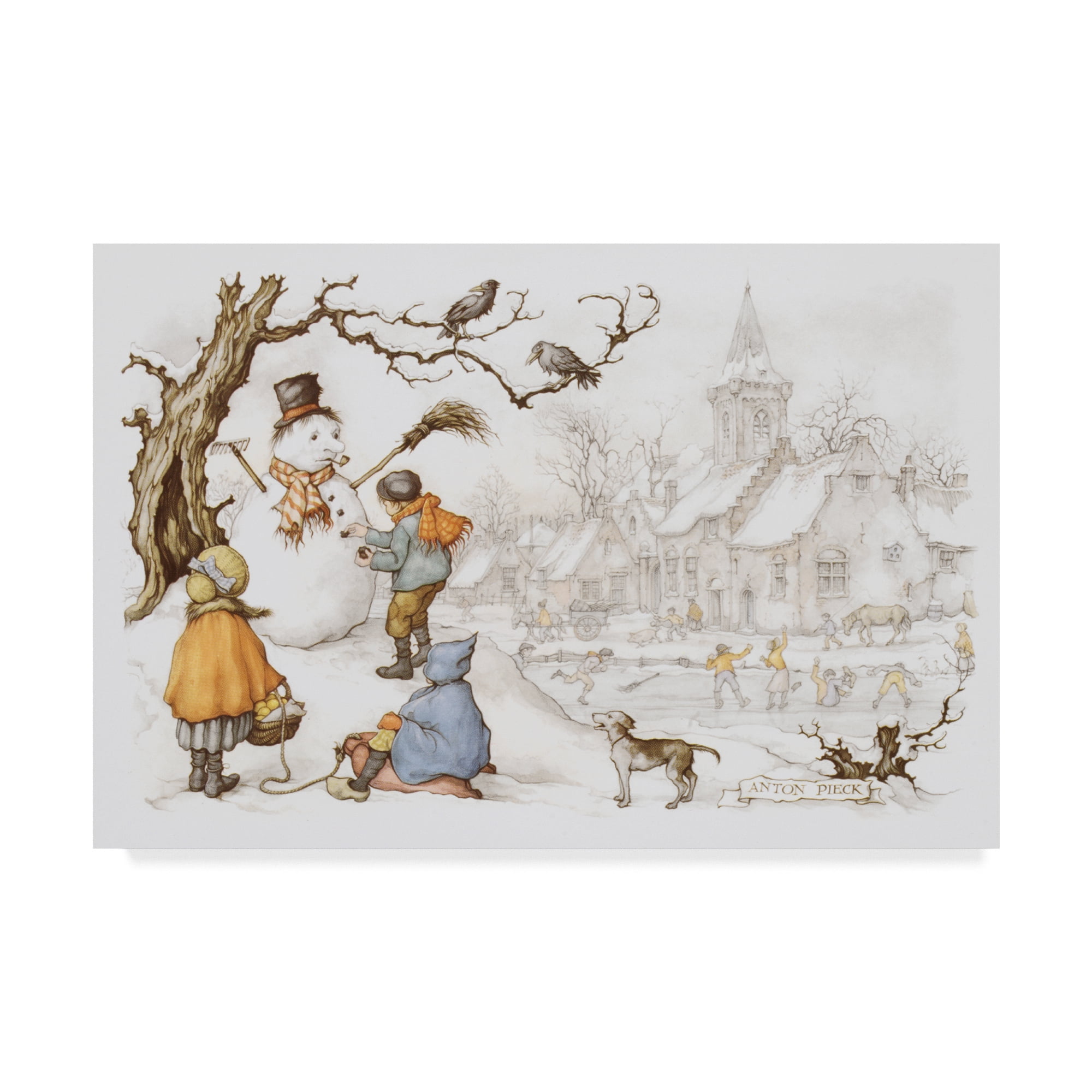 Trademark Fine Art 'Snowman On The Hill' Canvas Art by Anton Pieck