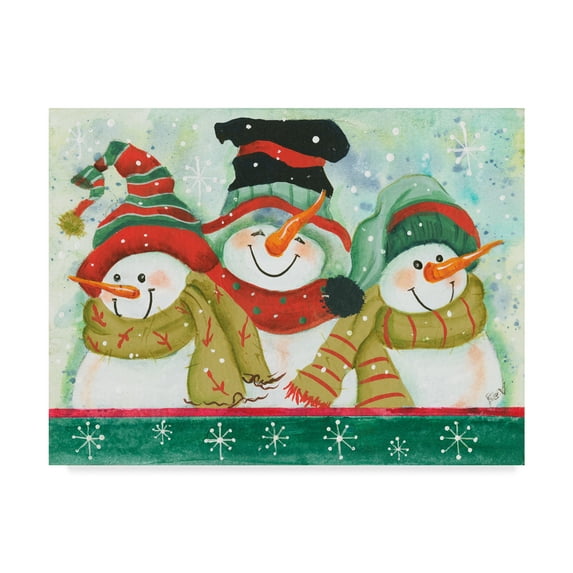 Trademark Fine Art 'Snowmen With Scarfs' Canvas Art by Beverly Johnston