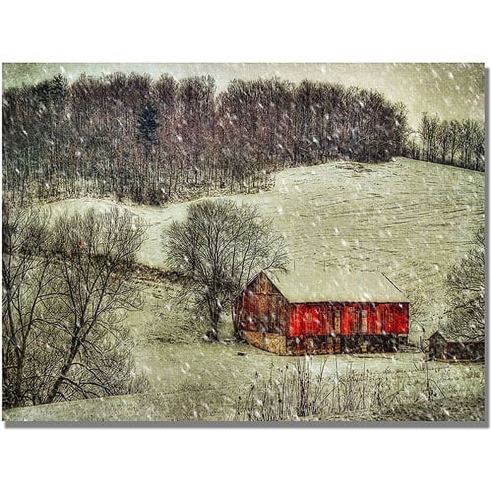 Snowy Cabin Landscape Print on Canvas with Wooden Frame