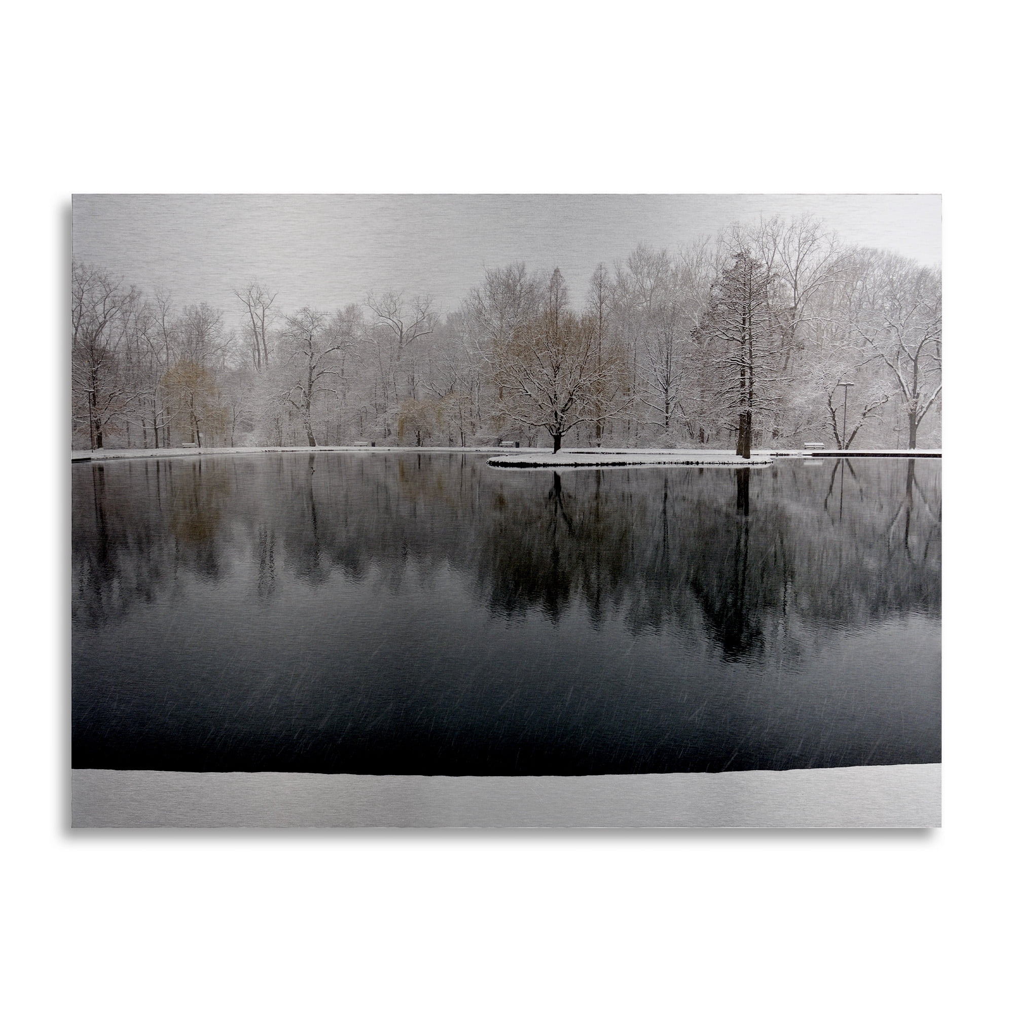 Trademark Fine Art 'Snowy Pond' Brushed Aluminum Wall Art Art by Kurt Shaffer