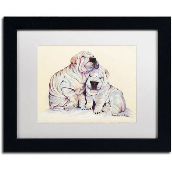 Trademark Fine Art "Snuggles" Canvas Art by Pat Saunders-White, White Mat, Black Frame