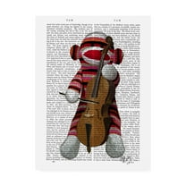 Trademark Fine Art 'Sock Monkey And Cello' Canvas Art by Fab Funky