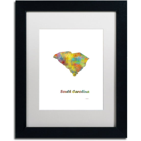 Trademark Fine Art "South Carolina State Map-1" Canvas Art by Marlene Watson, White Matte, Black Frame