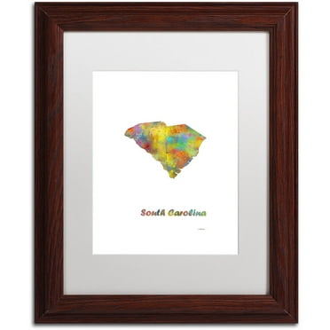 Trademark Fine Art "South Carolina State Map-1" Canvas Art by Marlene Watson, White Matte, Wood Frame