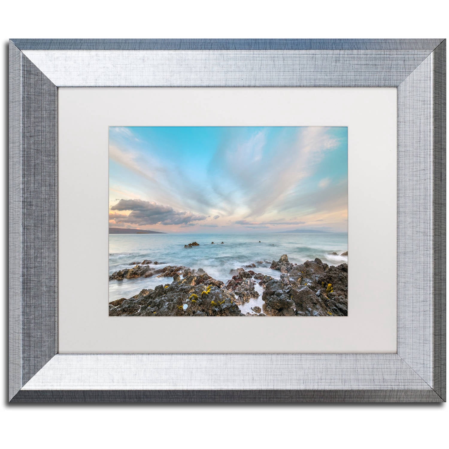 Trademark Fine Art 'South Maui Sunrise' Canvas Art by Pierre Leclerc, White Matte, Silver Frame