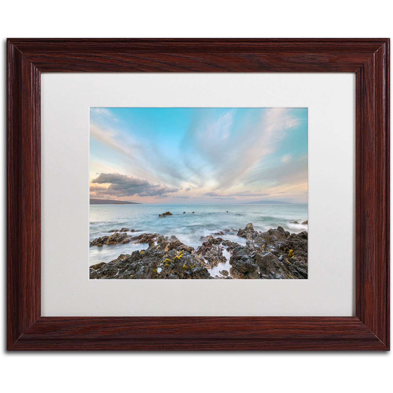 Trademark Fine Art 'South Maui Sunrise' Canvas Art by Pierre Leclerc, White Matte, Wood Frame