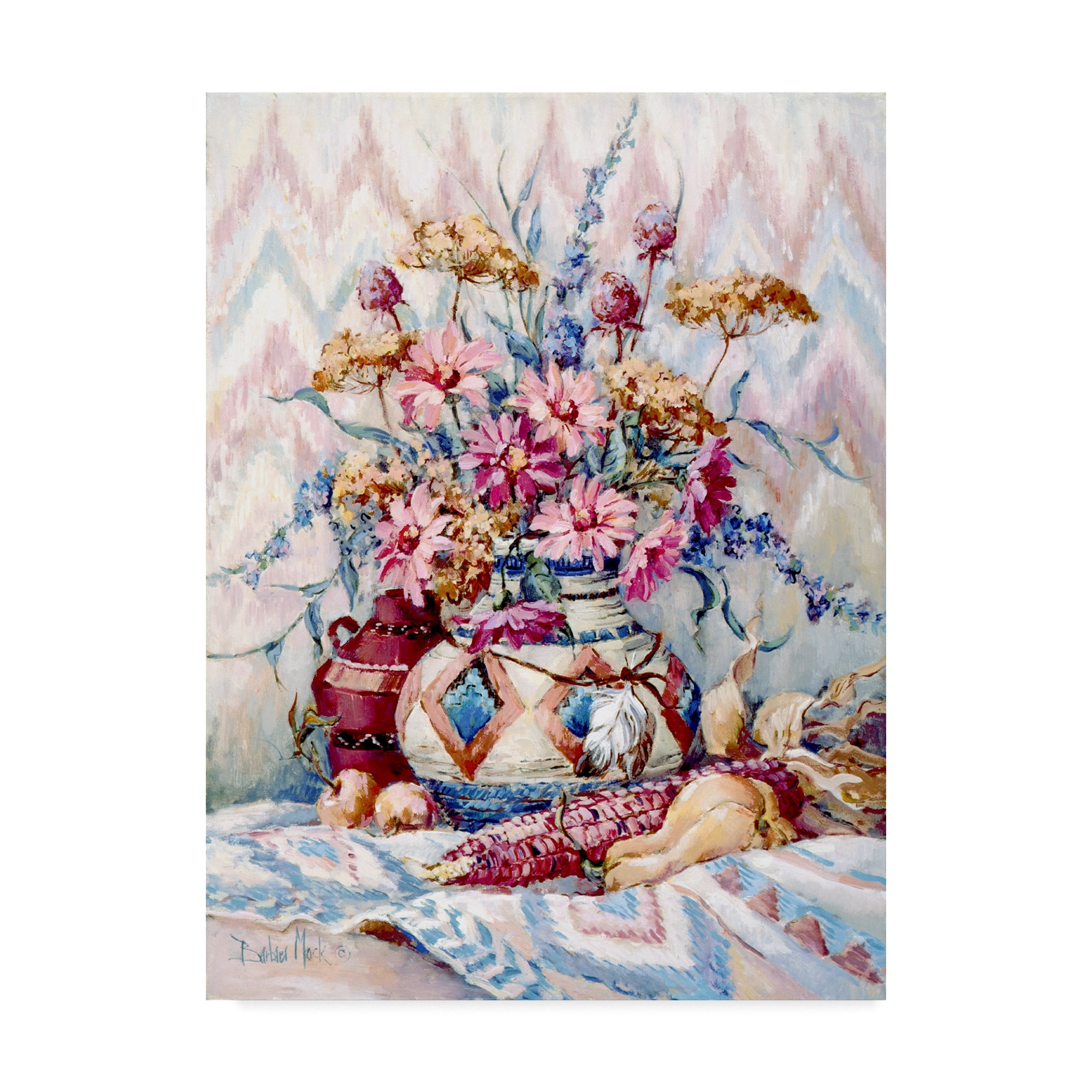 Framed Modern Floral Canvas Art with Pink and Yellow Flowers