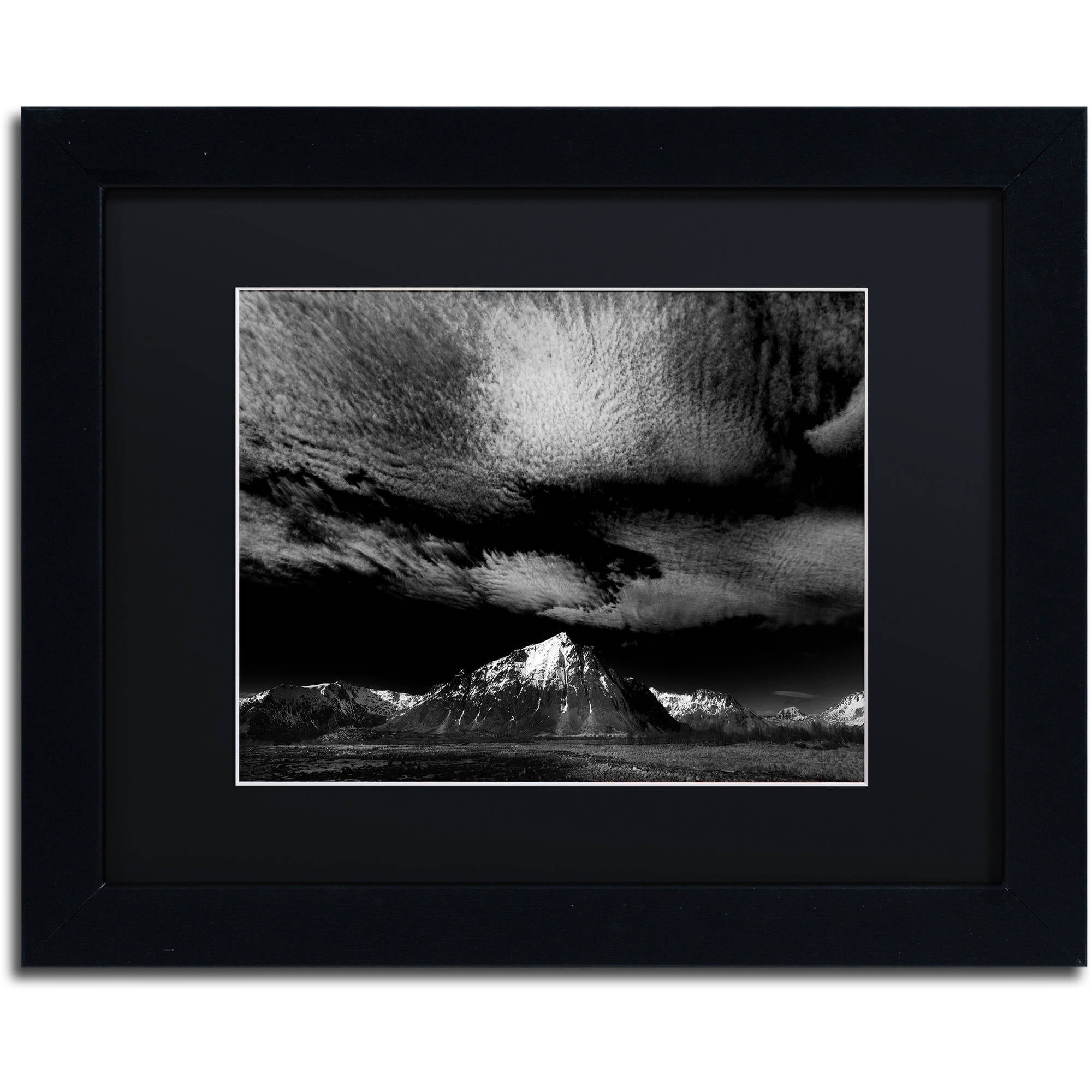 Black and White Mountain Landscape Framed Canvas Print, 11" x 14"