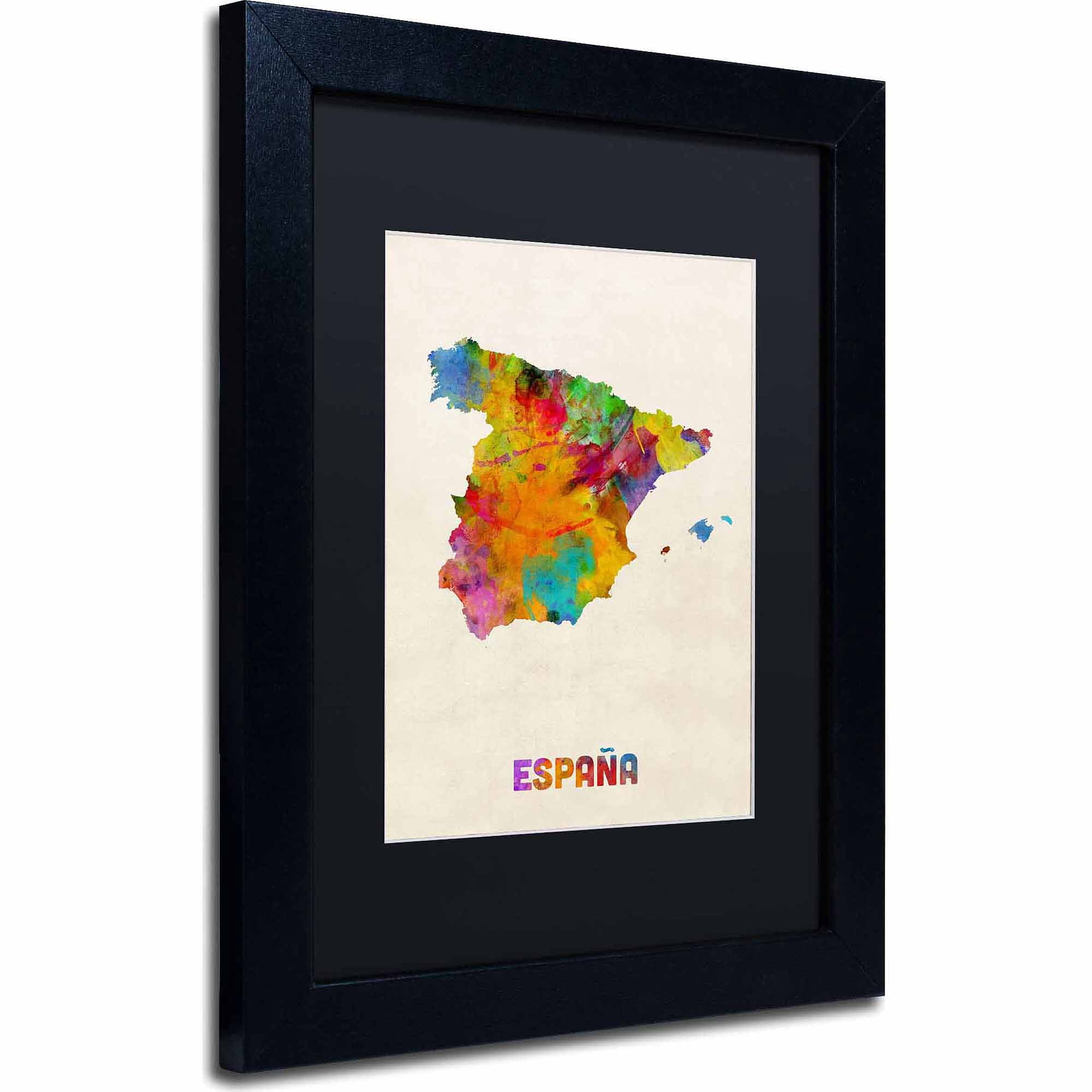 Trademark Fine Art "Spain Watercolor Map" Canvas Art by Michael Tompsett, Black Matte, Black Frame