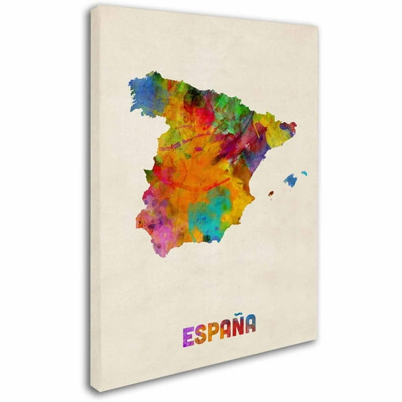 Trademark Fine Art 	Michael Tompsett 	 Spain Watercolor Map Canvas Wall Art - 14x19