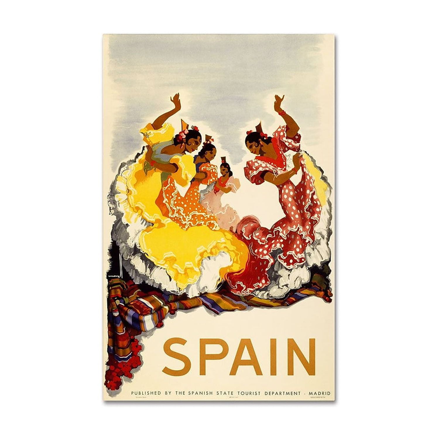 Spain Women Dancing Bright Dresses Canvas Art