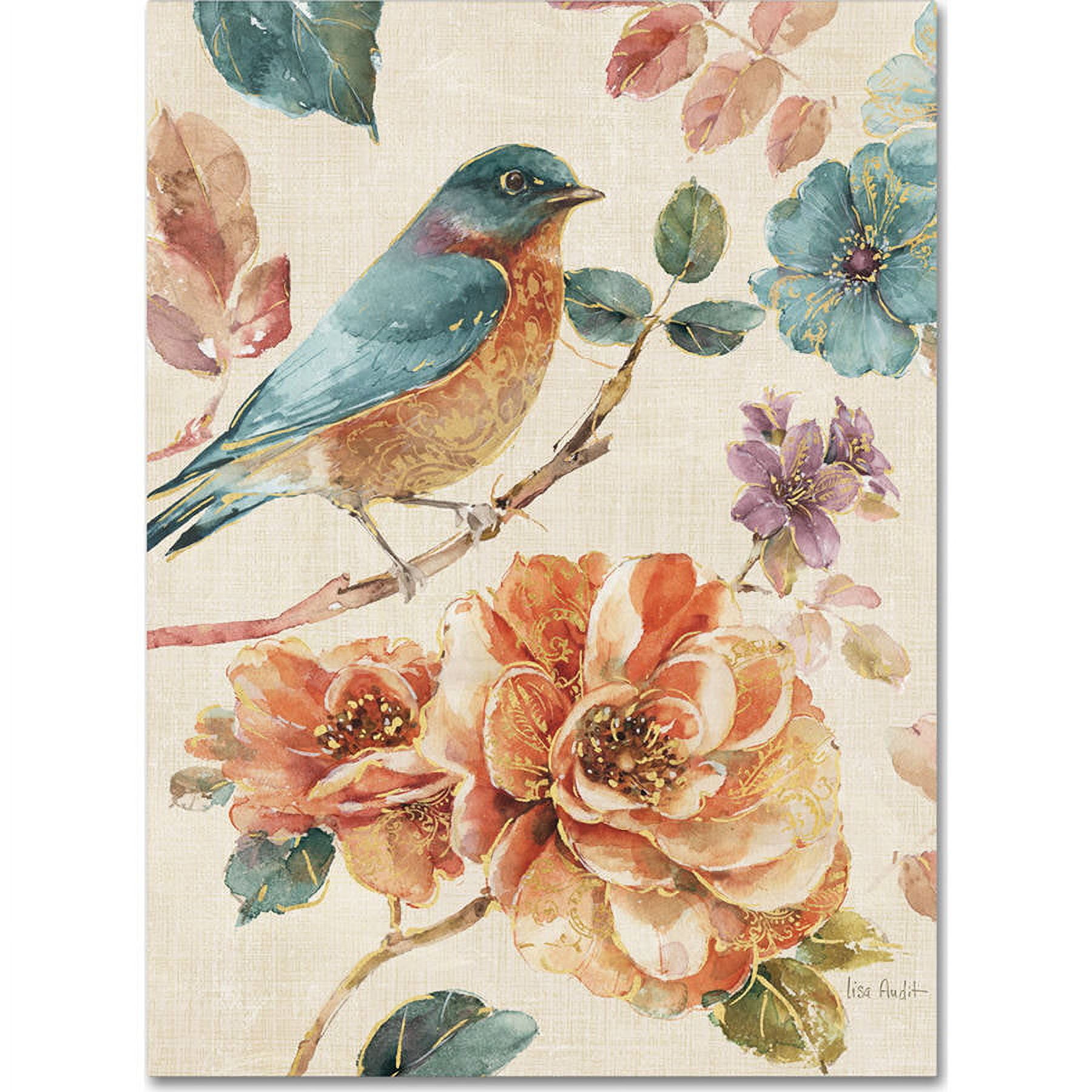 14x19-Inch Colorful Floral and Bird Canvas Art