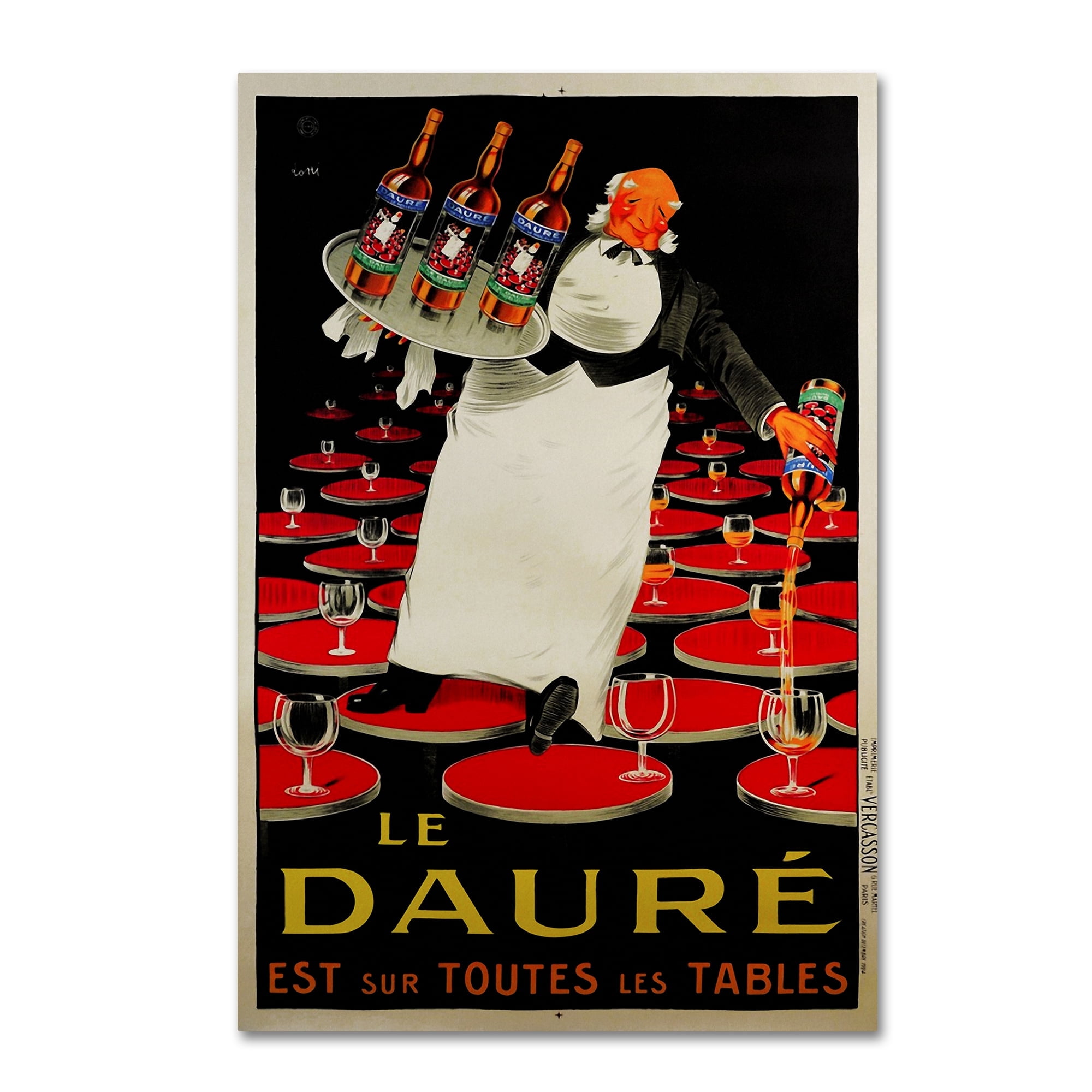 Vintage Art Deco Canvas with Waiter and Wine Bottles