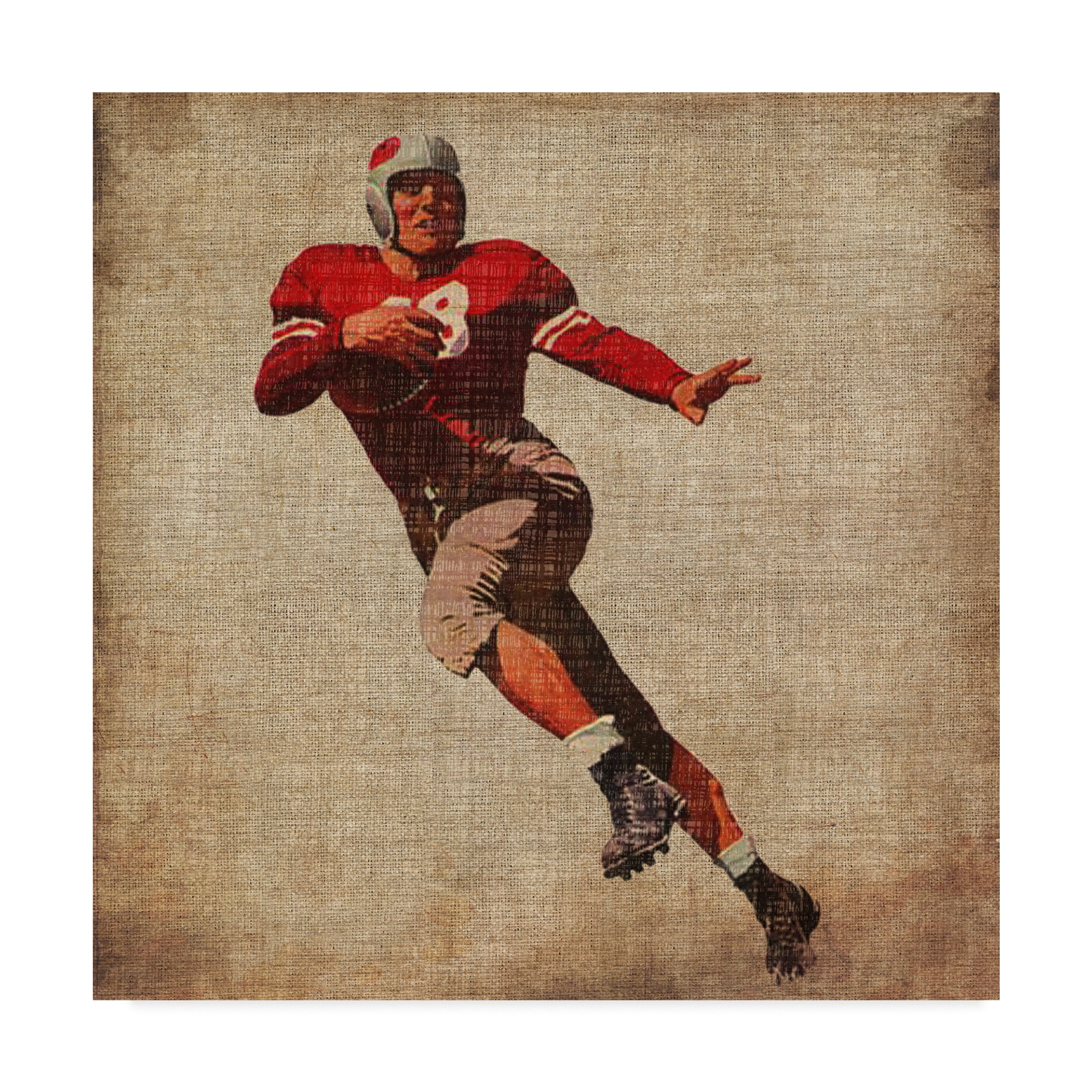 Vintage Sports Canvas Art in Red and Brown, 14 x 14