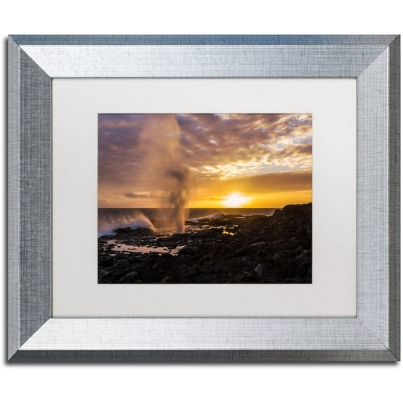 Trademark Fine Art 'Spouting Horn Kauai' Canvas Art by Pierre Leclerc, White Matte, Silver Frame