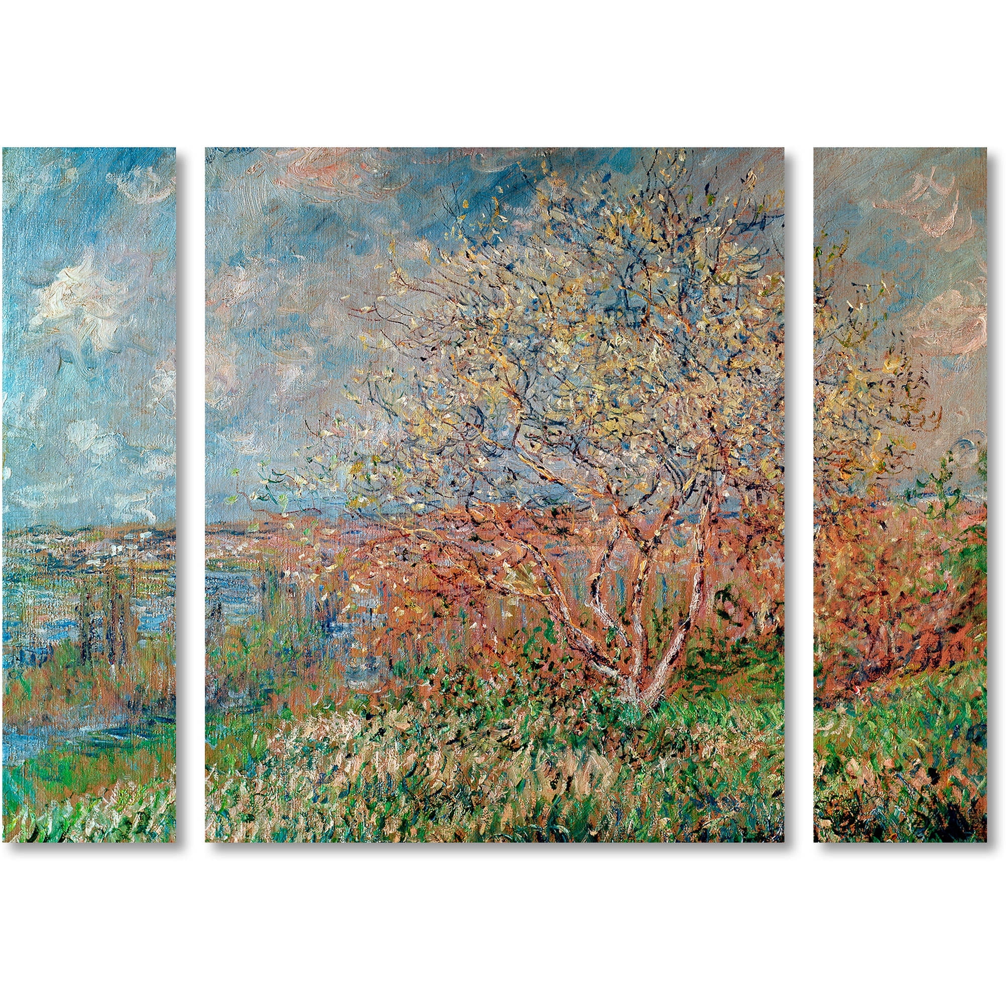 Trademark Fine Art "Spring 1880" Canvas Art by Claude Monet Three Panel Set