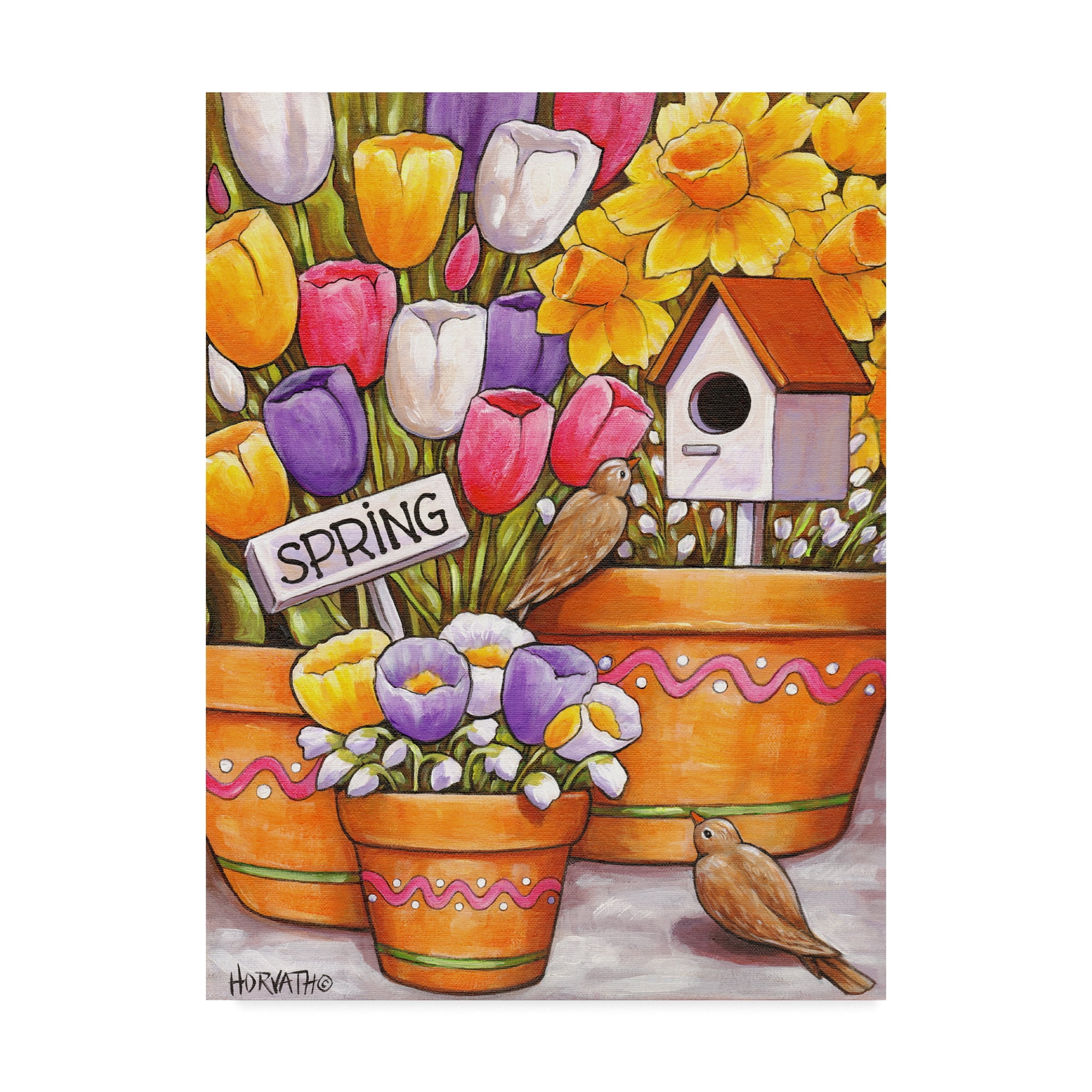 Trademark Fine Art 'Spring Birds Flowers' Canvas Art by Cathy Horvath-Buchanan