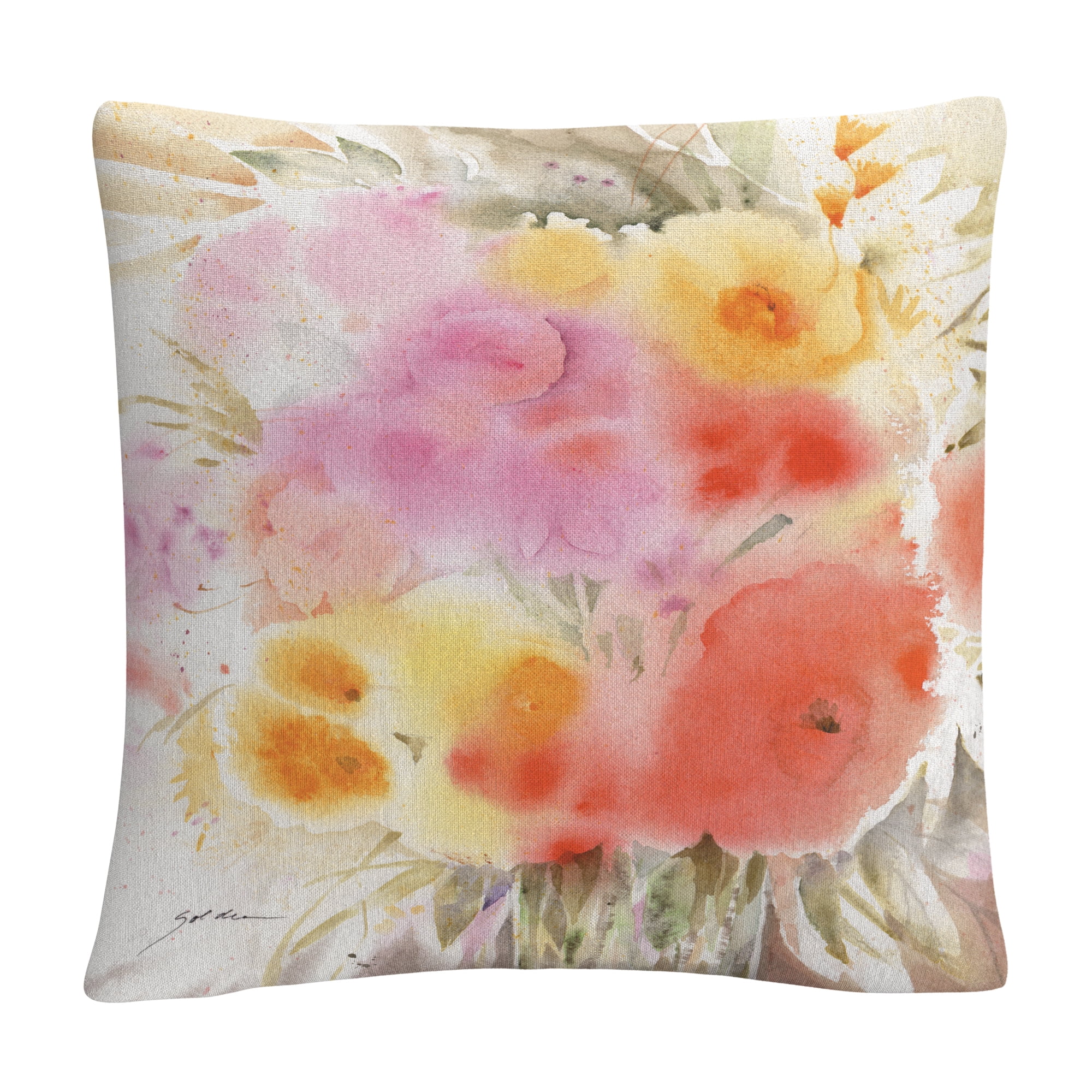 Spring Flowers Square' Watercolor Painting By Sheila Golden 16 X 16 Decorative Throw Pillow