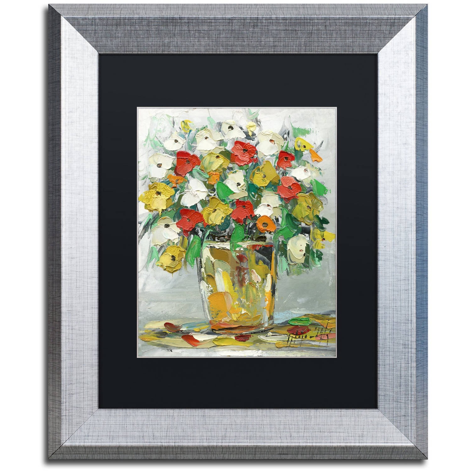 Trademark Fine Art "Spring Flowers in a Vase 11" Canvas Art by Hai Odelia, Black Matte, Silver Frame