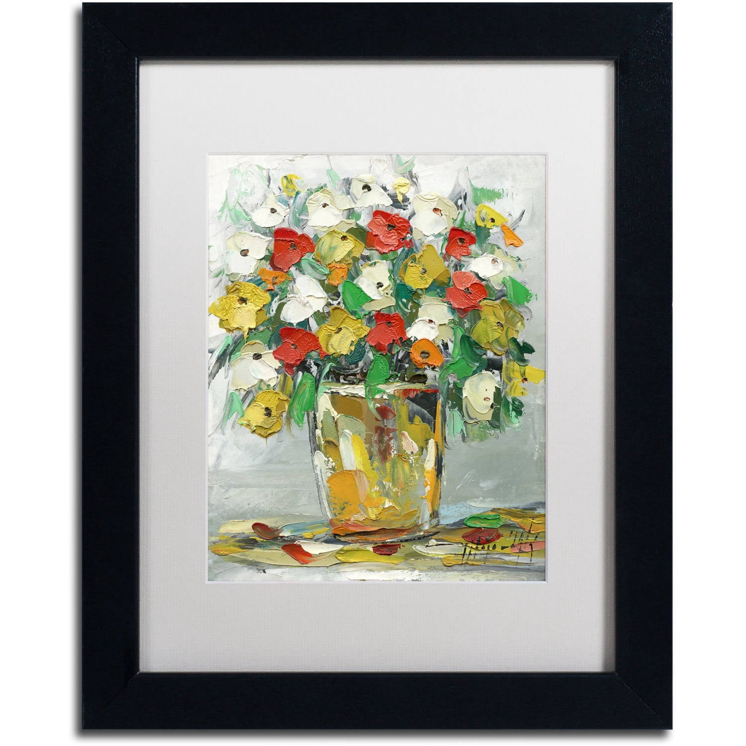 Trademark Fine Art "Spring Flowers in a Vase 11" Canvas Art by Hai Odelia, White Matte, Black Frame