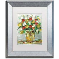 Trademark Fine Art "Spring Flowers in a Vase 11" Canvas Art by Hai Odelia, White Matte, Silver Frame