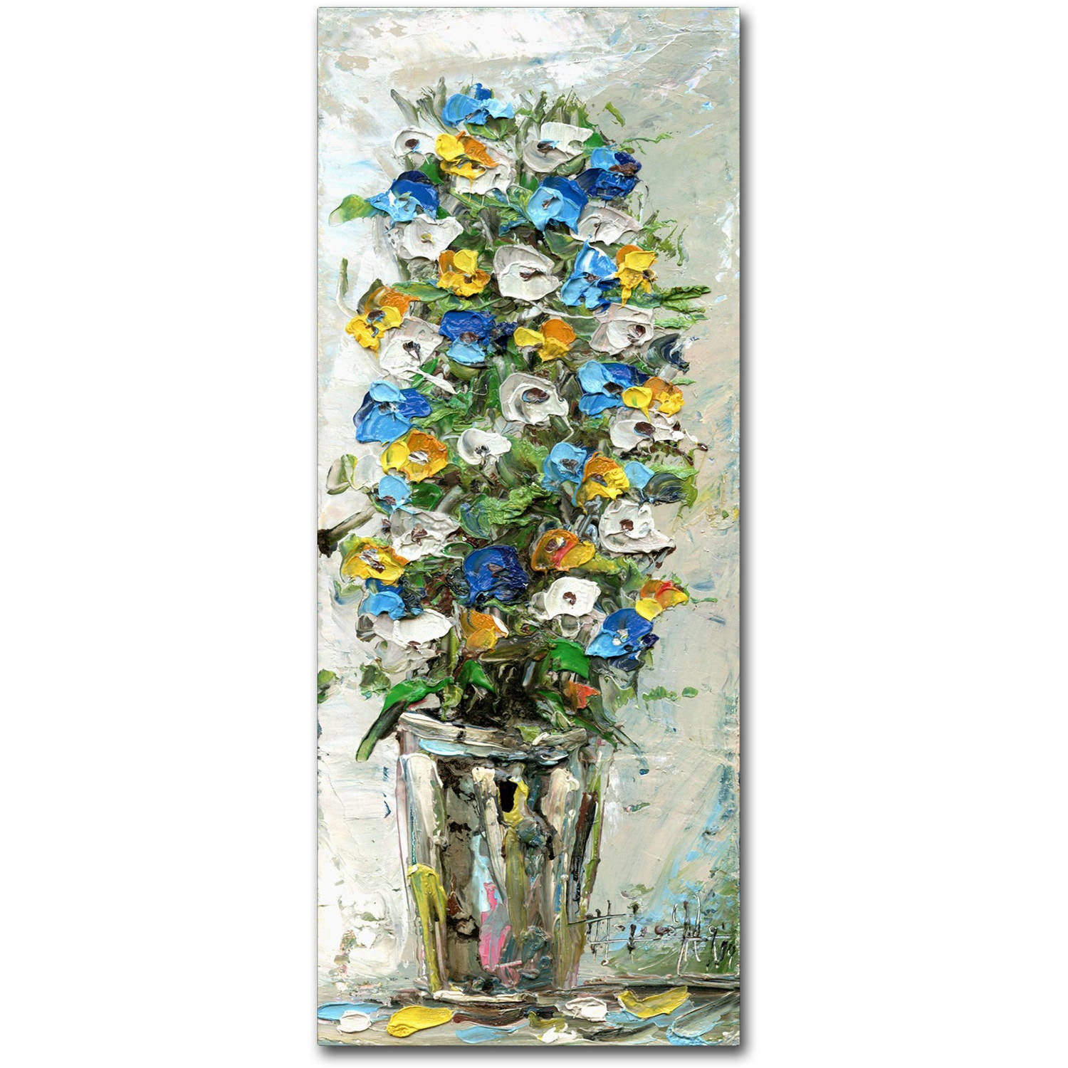 Tall Floral Arrangement Canvas Art in Blue, Yellow, and White