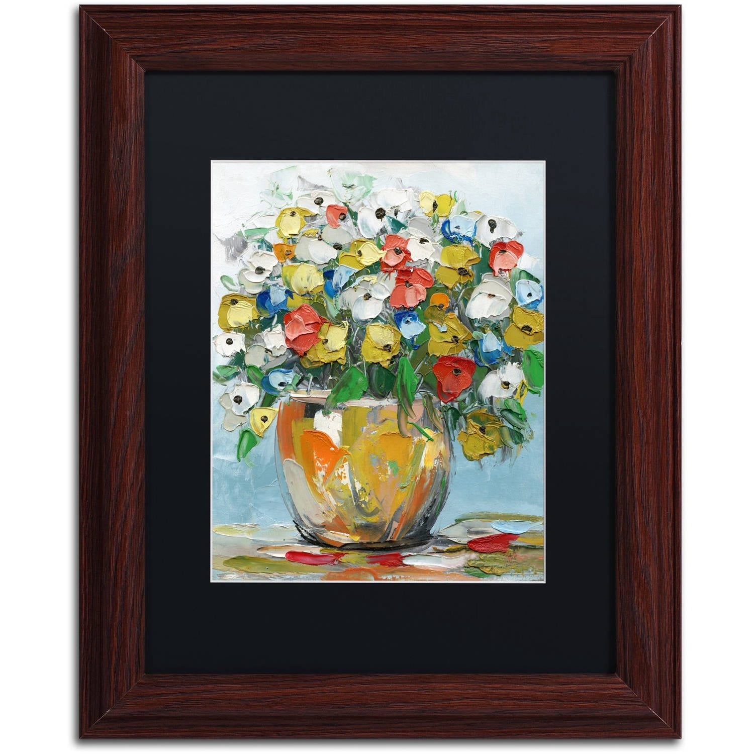Trademark Fine Art "Spring Flowers in a Vase 3" Canvas Art by Hai Odelia, Black Matte, Wood Frame
