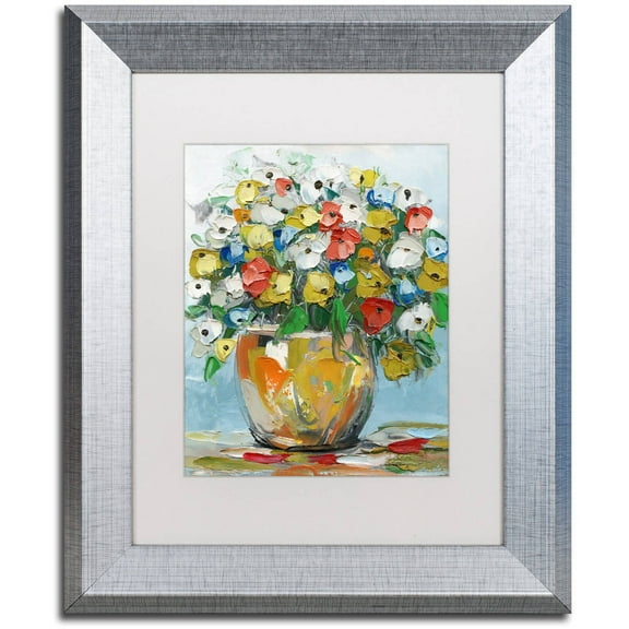 Trademark Fine Art "Spring Flowers in a Vase 3" Canvas Art by Hai Odelia, White Matte, Silver Frame