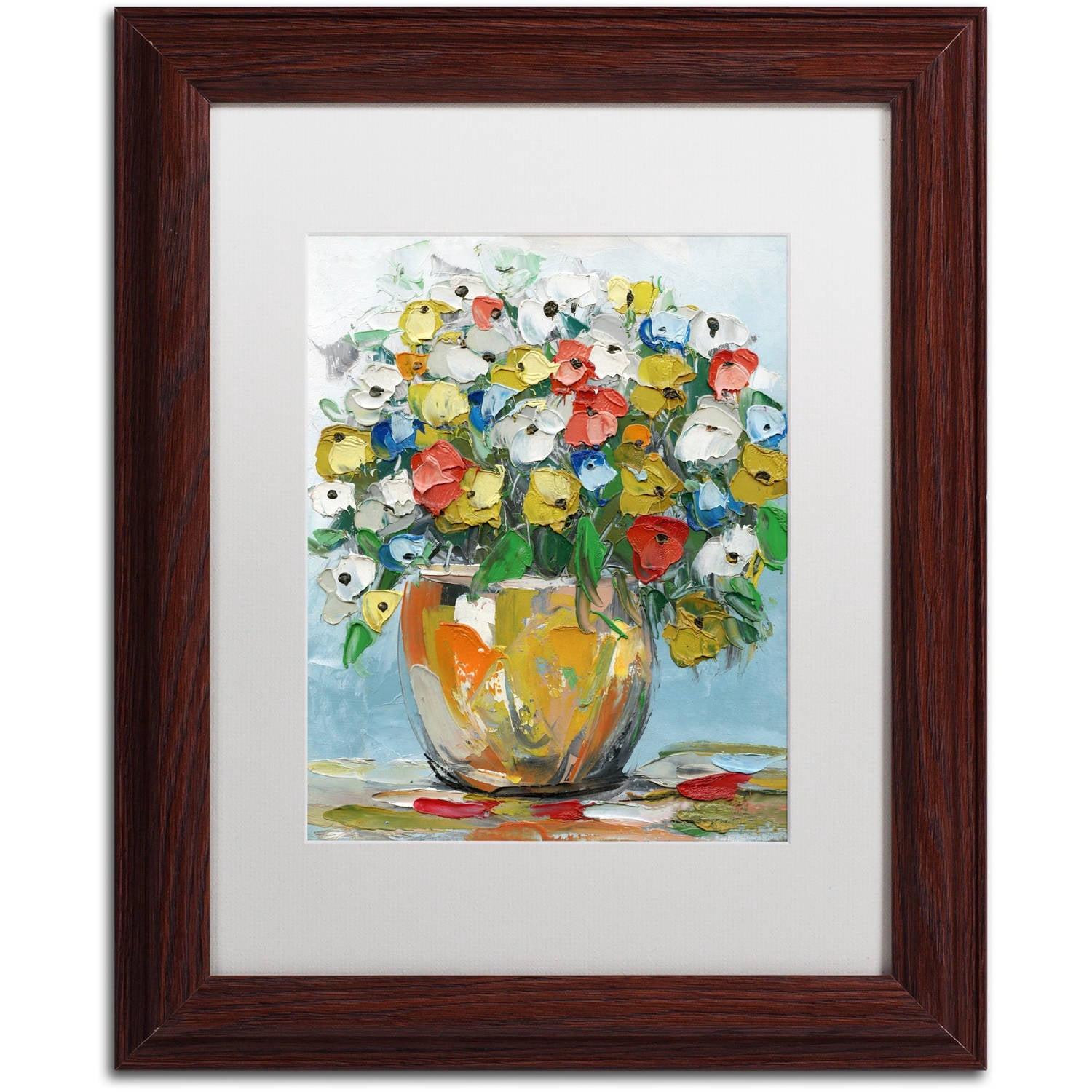 Trademark Fine Art "Spring Flowers in a Vase 3" Canvas Art by Hai Odelia, White Matte, Wood Frame