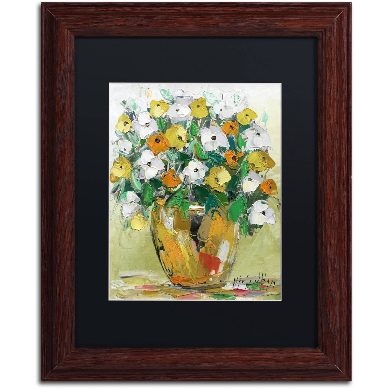 Trademark Fine Art "Spring Flowers in a Vase 4" Canvas Art by Hai Odelia, Black Matte, Wood Frame