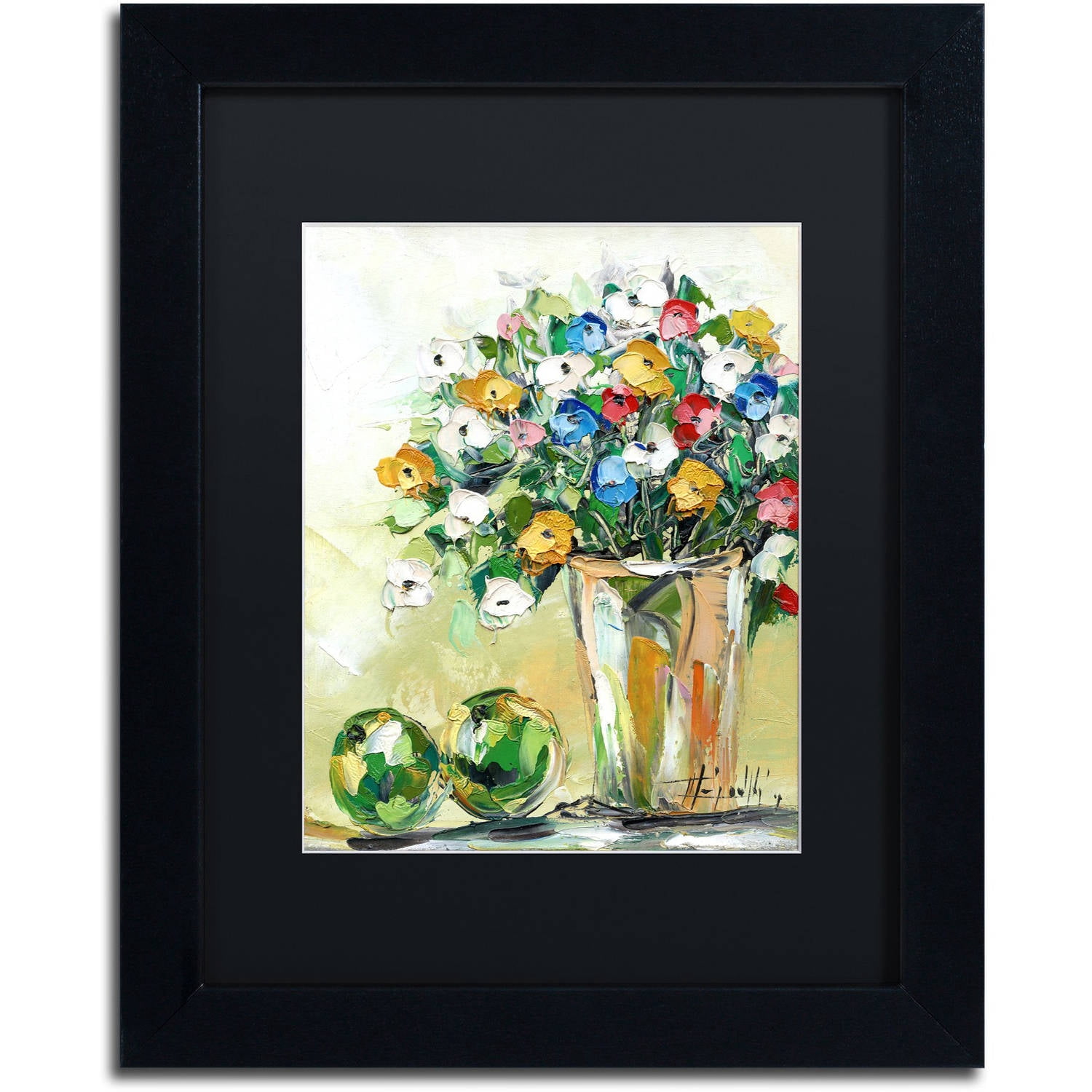 Trademark Fine Art "Spring Flowers in a Vase 5" Canvas Art by Hai Odelia, Black Matte, Black Frame