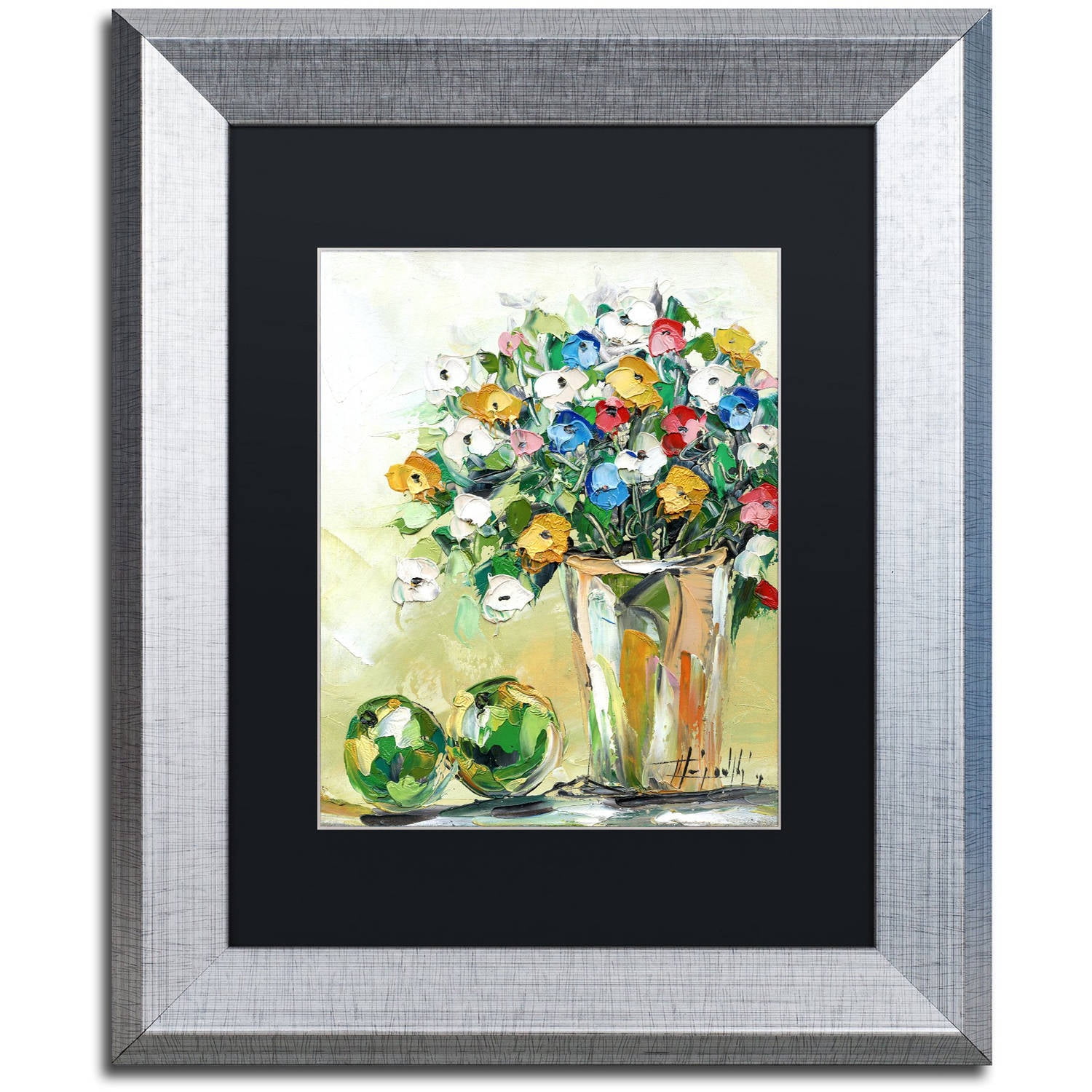Trademark Fine Art "Spring Flowers in a Vase 5" Canvas Art by Hai Odelia, Black Matte, Silver Frame