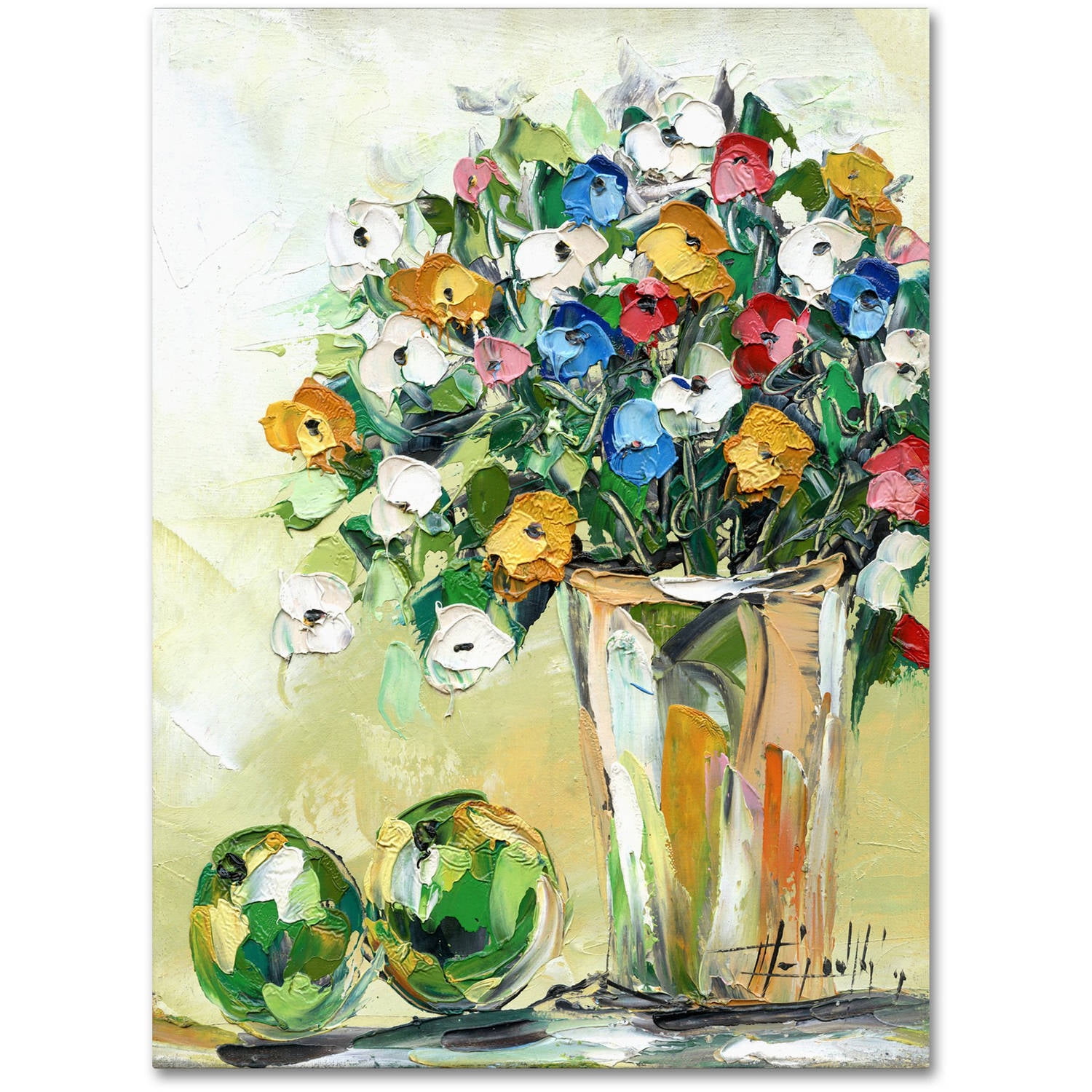 Medium Multicolor Floral Canvas Art with Green Accents